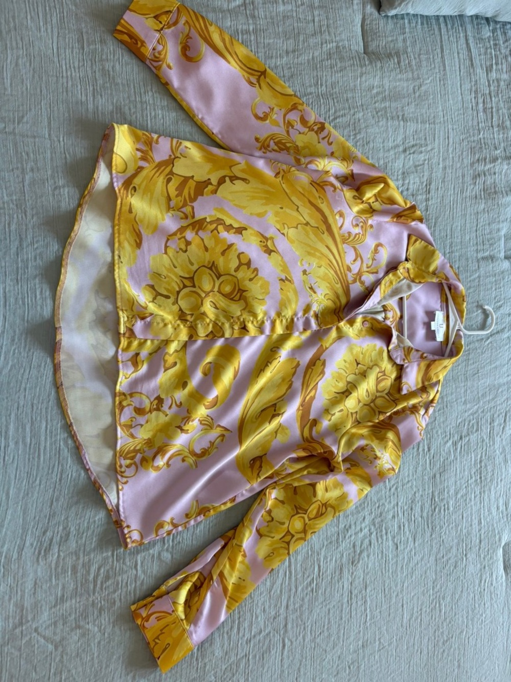 Forever Unique Yellow Floral Satin Top on Lilac